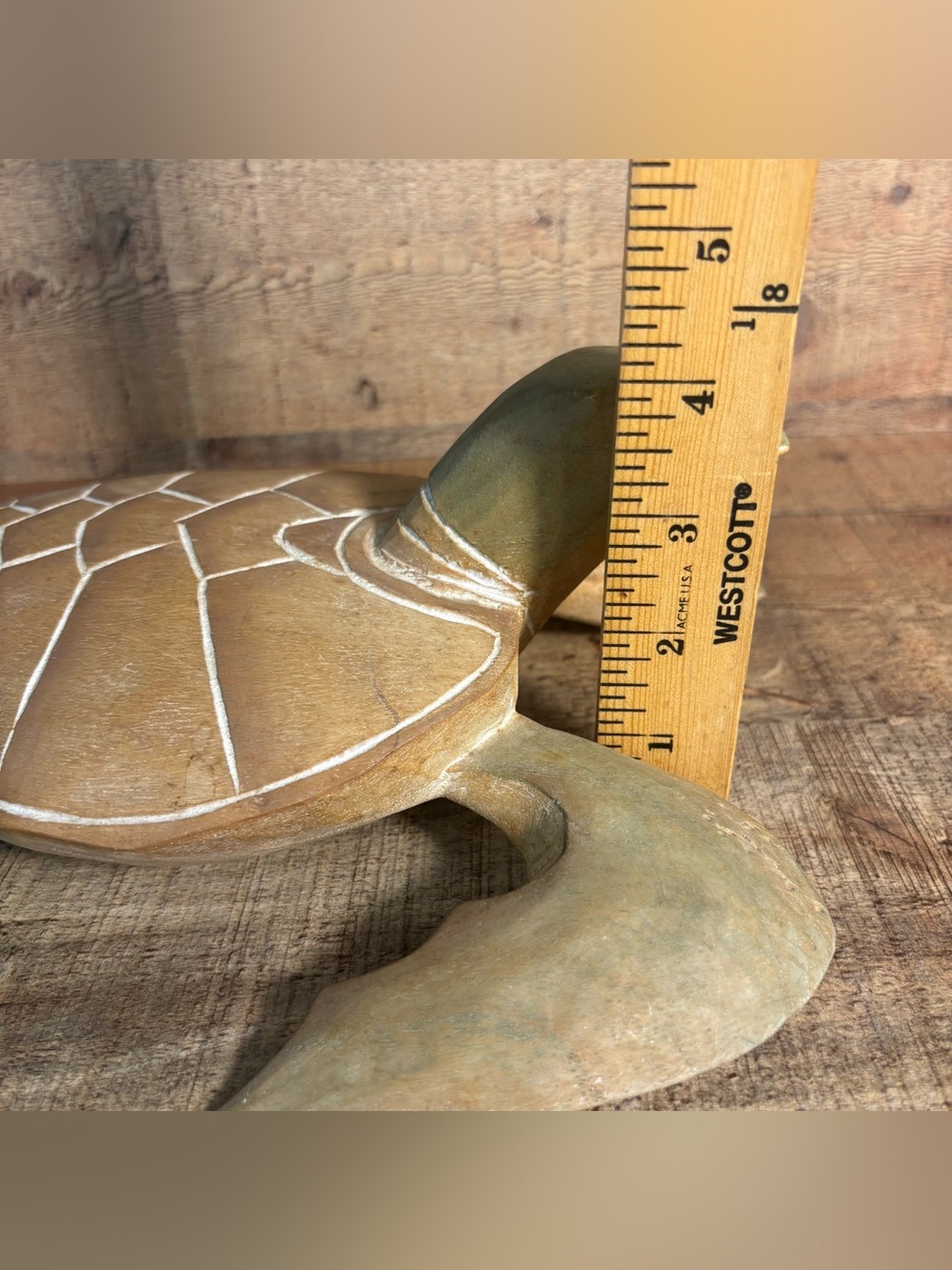 Vtg Hand Carved 11” Wooden Sea Turtle Figurine - Nautical Boho Coastal Wood Art - Picture 8 of 8